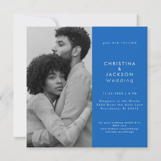 Sapphire Blue Photo Square Wedding 招待状 (正面)