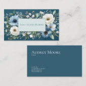 Sapphire Blue Watercolor Floral Gold Frame 名刺 (正面/裏面)