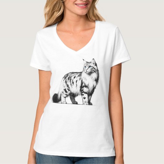 Sapphire Gaze Maine Coon Illustration Tシャツ (正面)