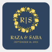 Sapphire Grace Blue and Gold Wedding スクエアシール (正面)