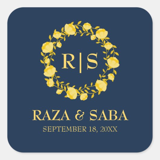 Sapphire Grace Blue and Gold Wedding スクエアシール (正面)