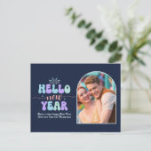 Sapphire Groove New Year Retro Modern Blue Photo シーズンポストカード (スタンド正面)