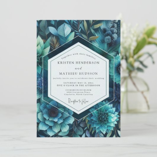 Sapphire Lush Flora Wedding 招待状 (スタンド正面)