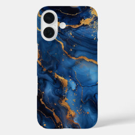 Sapphire Regalia – Luxury Blue & Gold Marble iPhone 16ケース