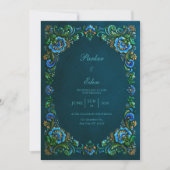 Sapphire Teal Floral Wedding 招待状 (正面)