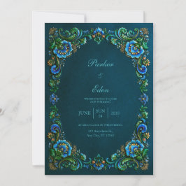 Sapphire Teal Floral Wedding 招待状