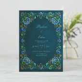 Sapphire Teal Floral Wedding 招待状 (スタンド正面)