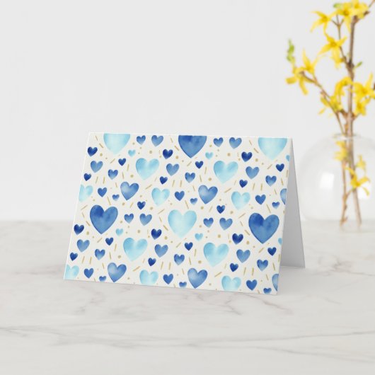 Sapphire Tide Watercolor Hearts カード (黄色い花)