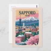 Sapporo Japan Illustration Travel Art Vintage ポストカード (正面/裏面)