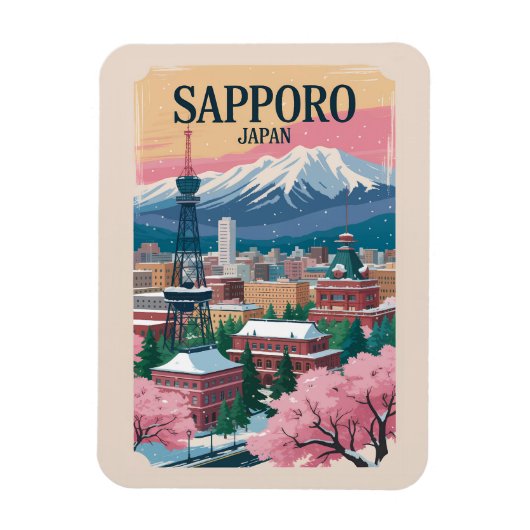 Sapporo Japan Illustration Travel Art Vintage マグネット (縦)