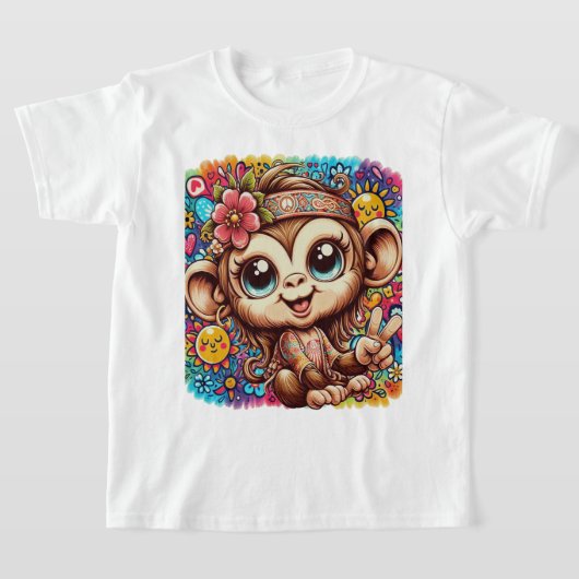 Sara the Peace Monkey Kids T-Shirt Tシャツ (レイダウン)