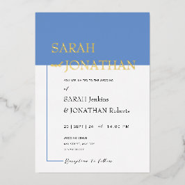 SARAHブルーモダンミニマリスト実在フォイル招待状 箔招待状