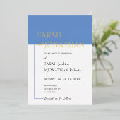 SARAHブルーモダンミニマリスト実在フォイル招待状 箔招待状 (立ち正面)