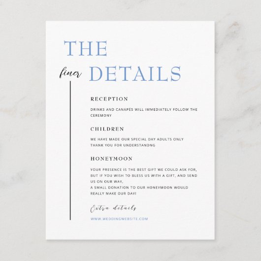 SARAHブルーモダンミニマル結婚リストの詳細 エンクロージャーカード (正面)