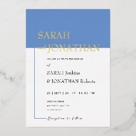 SARAH モダンブルーミニマリスト箔押し招待状 箔招待状