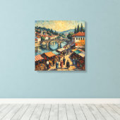 Sarajevo Riverside Bazaar Scene Canvas Art キャンバスプリント (インサイチュ (ウッドフロア))