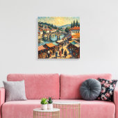 Sarajevo Riverside Bazaar Scene Canvas Art キャンバスプリント (インサイチュ (リビング))