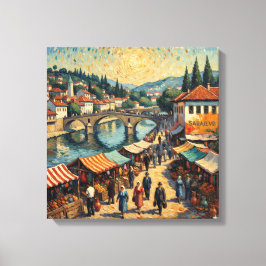Sarajevo Riverside Bazaar Scene Canvas Art キャンバスプリント
