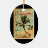 Sarasotaのヤシの木のヴィンテージ旅行 セラミックオーナメント (正面)