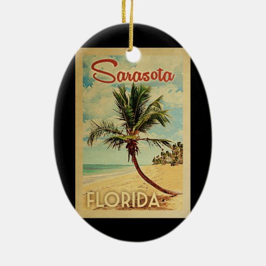 Sarasotaのヤシの木のヴィンテージ旅行 セラミックオーナメント (裏面)