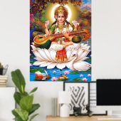 Saraswati Goddess of Art & Education Poster ポスター (ホームオフィス)