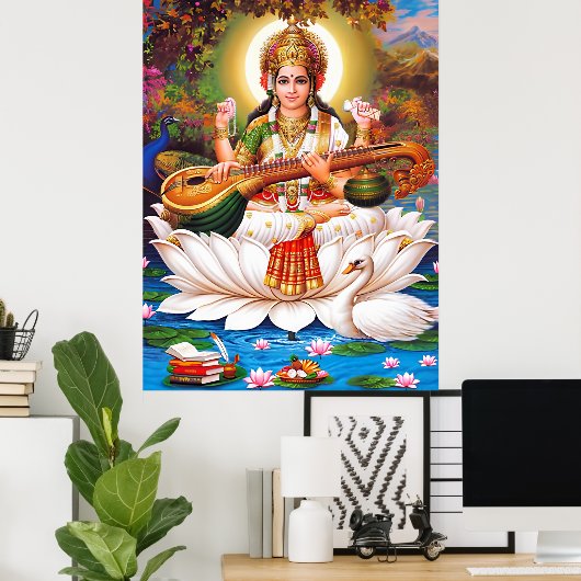 Saraswati Goddess of Art & Education Poster ポスター (ホームオフィス)