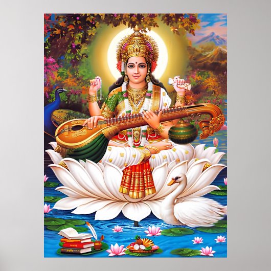 Saraswati Goddess of Art & Education Poster ポスター (正面)