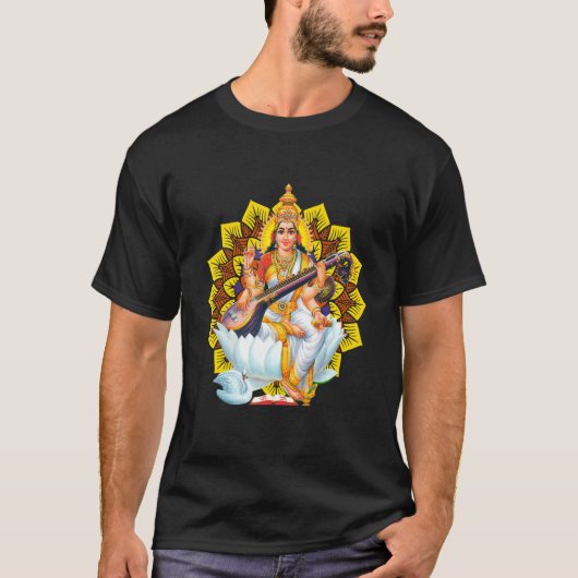 Saraswati Sacred Geometry Third Eye Isha Hindu Lin Tシャツ (正面)