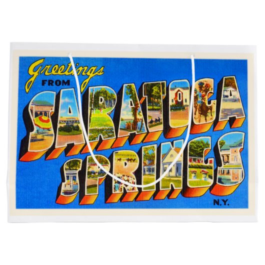 Saratoga SpringsニューヨークNY古い旅行記念品 ラージペーパーバッグ (裏面)