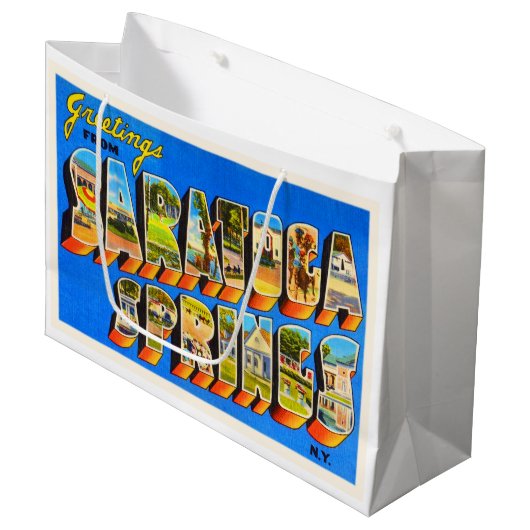 Saratoga SpringsニューヨークNY古い旅行記念品 ラージペーパーバッグ (正面アングル)