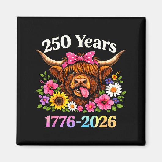 Sarcasm Highland Cow Happy New 250 Years American  マグネット (正面)
