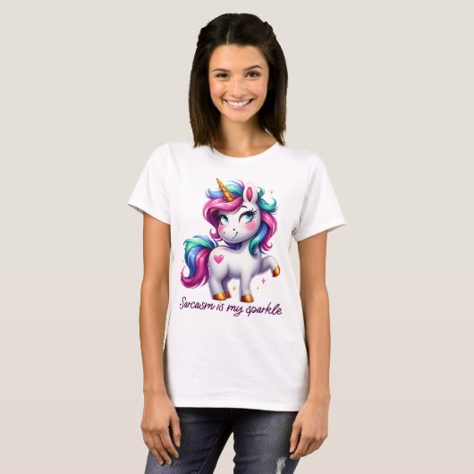 SARCASM IS MY SPARKLE CUTE UNICORN Tシャツ (正面フル)