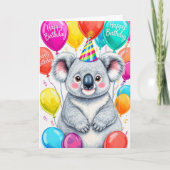 Sarcastic Birthday Koala with Colorful Balloons カード (正面)