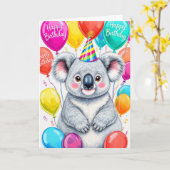 Sarcastic Birthday Koala with Colorful Balloons カード (黄色い花)