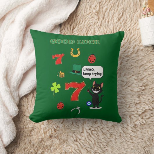 Sarcastic black cat  and Lucky charms クッション (ブランケット)