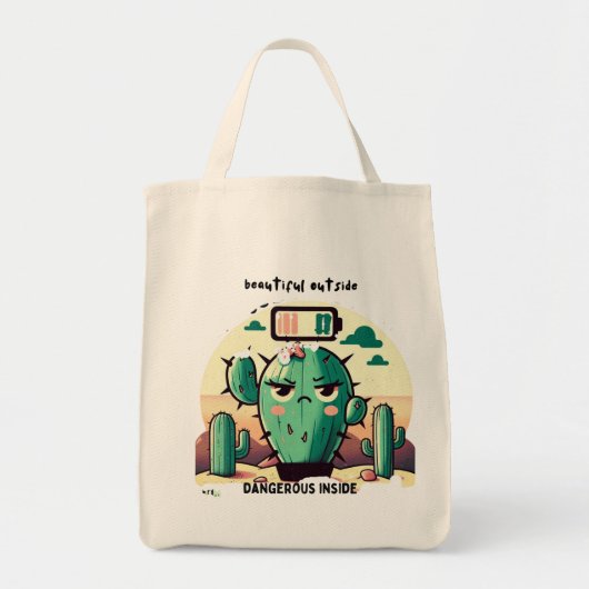 Sarcastic Cactus with Low Battery トートバッグ (正面)