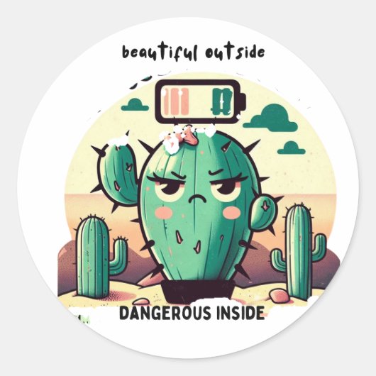 Sarcastic Cactus with Low Battery ラウンドシール (正面)