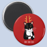 Sarcastic Christmas Cat マグネット<br><div class="desc">A funny sarcastic,  annoyed and unenthusiastic black and white tuxedo cat with Christmas antlers.  Ho ho ho,  and all that stuff.
Change the text or remove it to personalize further.</div>