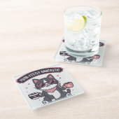 Sarcastic Cool Cat Bandana Coffee Lover Gift ガラスコースター (アングル)