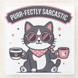 Sarcastic Cool Cat Bandana Coffee Lover Gift ガラスコースター