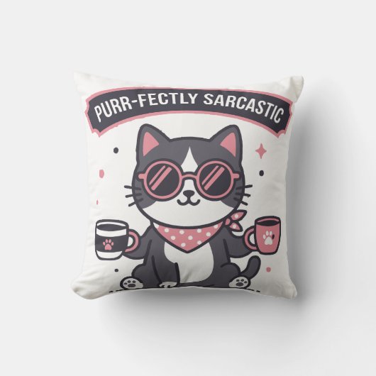 Sarcastic Cool Cat Bandana Coffee Lover Gift クッション (正面)