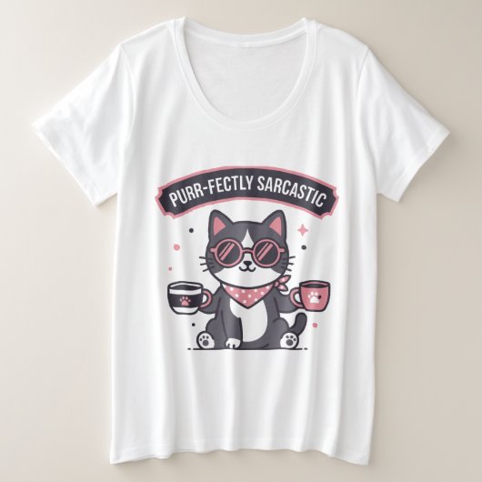Sarcastic Cool Cat Bandana Coffee Lover Gift プラスサイズTシャツ (デザイン正面)