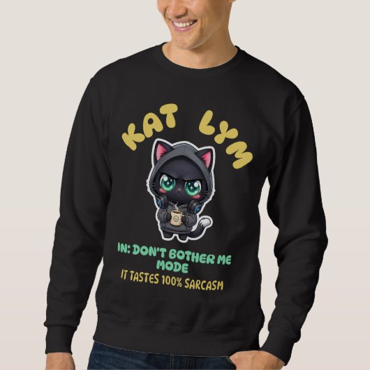 Sarcastic Gamer Cat in Hoodie holding Coffee スウェットシャツ (正面)
