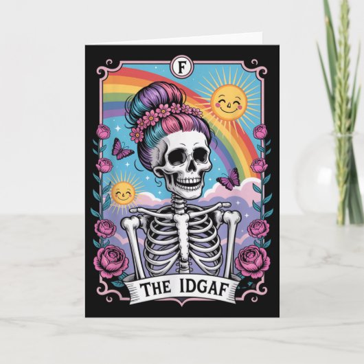 Sarcastic Skeleton The Idgaf Funny Tarot Card Goth カード (正面)