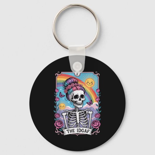 Sarcastic Skeleton The Idgaf Funny Tarot Card Goth キーホルダー (正面)