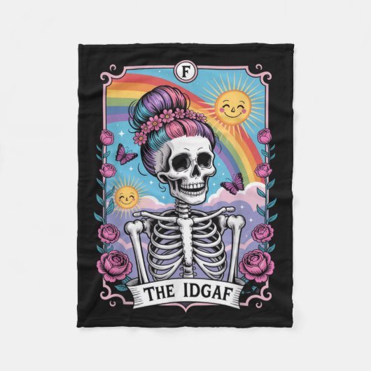 Sarcastic Skeleton The Idgaf Funny Tarot Card Goth フリースブランケット (正面)