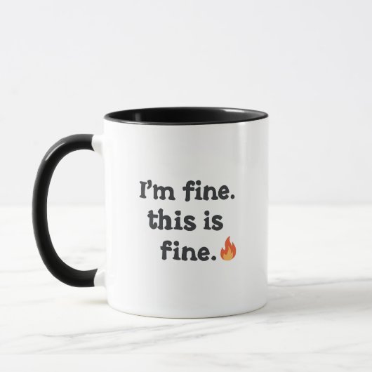 Sarcastic "This is Fine" Meme with Fire Emoji マグカップ (左)
