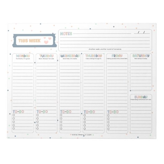 Sarcastic “This Week” Weekly Planner Snarky Quotes ノートパッド (正面)