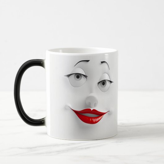 Sarcastic Women Face with Red Lips モーフィングマグカップ (左)