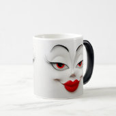 Sarcastic Women Face with Red Lips モーフィングマグカップ (正面右)